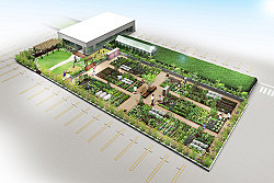 「まちなか菜園・なるふぁーむ」イメージ。隣接（左側の芝生広場付近）にはガーデンが設置される。