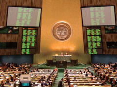 同組合の可能性を評価して国連は2012年を「国際協同組合年」に決定した＝国連総会の会場