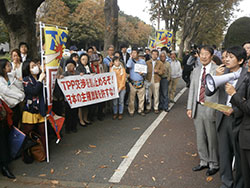 東京地裁前で集会を開くＴＰＰ違憲訴訟の会