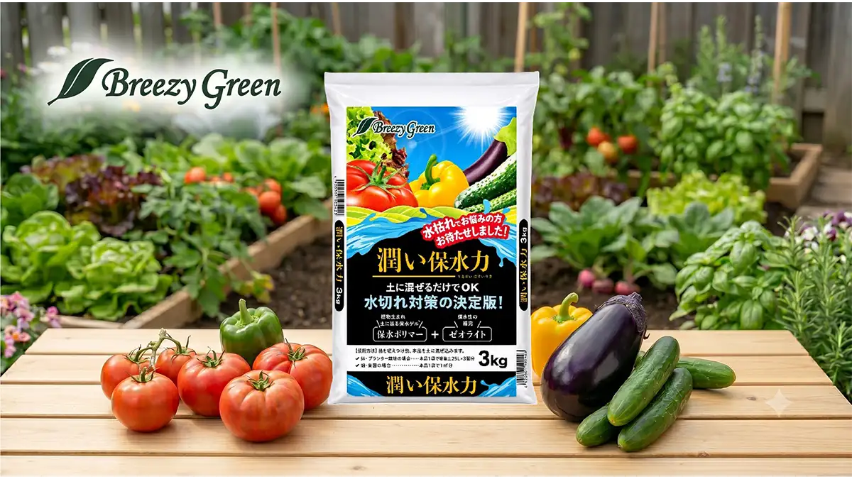猛暑から植物を守る　100%植物由来の土壌保水材「Breezy Green 潤い保水力」新登場　コメリ
