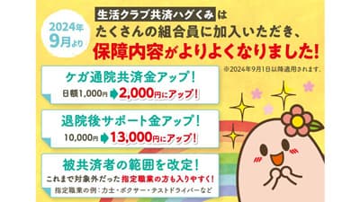 生活クラブのオリジナル共済「生活クラブ共済ハグくみ」9月から制度改定