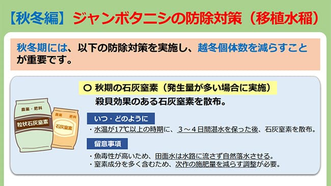 ジャンボタニシ防除対策マニュアル等を公開　農水省