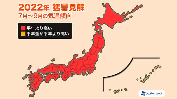 全国的に平年より暑い夏"ダブル高気圧"で猛暑に　ウェザーニューズ