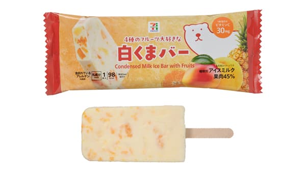マンゴー・みかん・黄桃・パインが詰まった「白くまバー」発売　セブンイレブン