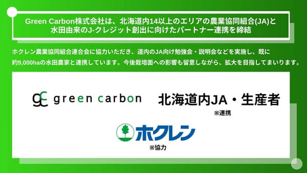 水田由来J-クレジット創出へ　北海道14ＪＡとパートナー連携締結　GreenCarbon