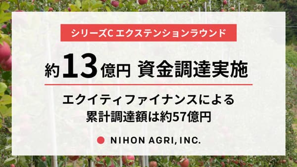 日本農業　13億円の資金調達　エクイティファイナンスによる累計調達額は57億円に