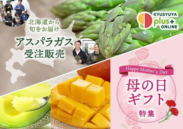 「母の日ギフト特集」「北海道アスパラガス受注販売」開始　九州屋plus+