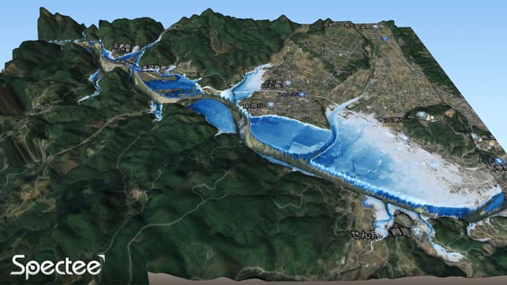 AI活用で水害発生時の浸水範囲をリアルタイムに3Dマップ化　スペクティ