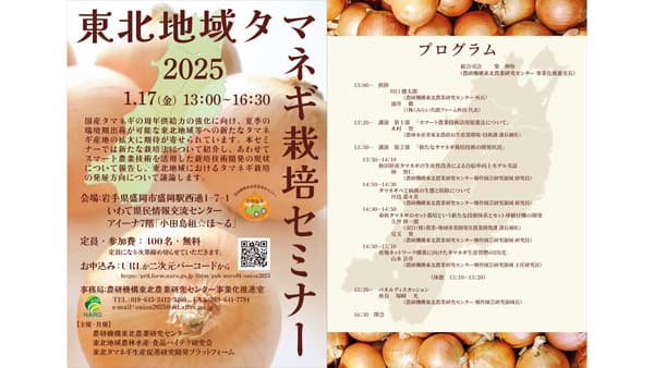 「東北地域タマネギ栽培セミナー2025」1月に開催　農研機構