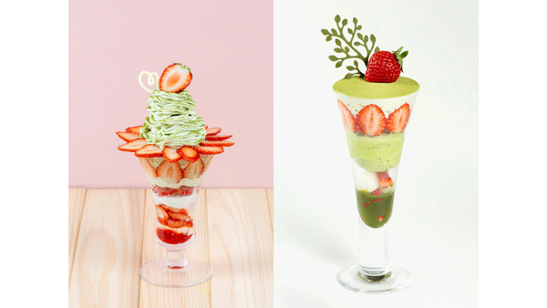 抹茶といちごの季節限定パフェ　関東・東北のフルーツピークスで販売　青木フルーツ
