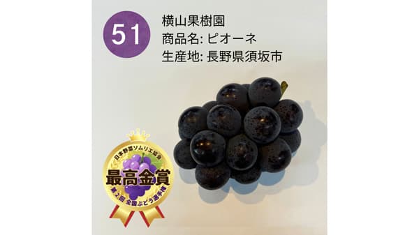 おいしい「ぶどう」日本一は長野県須坂市の横山果樹園「ピオーネ」　日本野菜ソムリエ協会