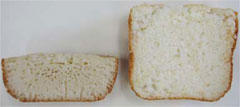 「グルタチオン」の添加でパンの容積は約2.4倍に（無添加・左／添加時・右）