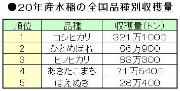 20年産水稲収穫量