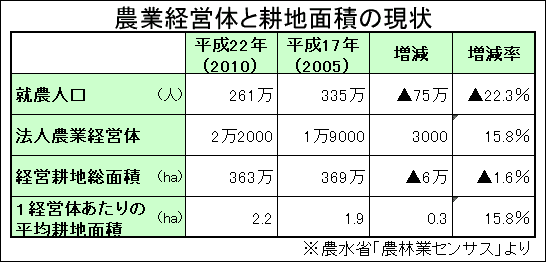 農業経営体と耕地面積の現状