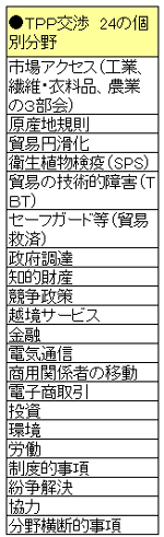 ＴＰＰ交渉　24の個別分野