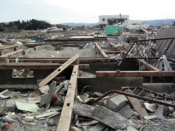 土台だけ残して跡形もなくなった住宅地（相馬市で）