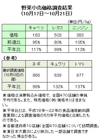 野菜小売価格調査結果