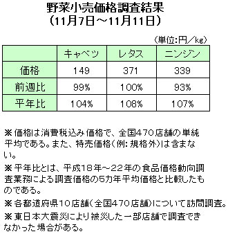 野菜小売価格調査結果