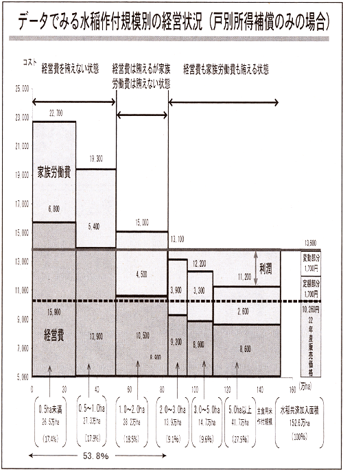 データでみる水稲作付規模別の経営状況（戸別所得補償のみの場合）