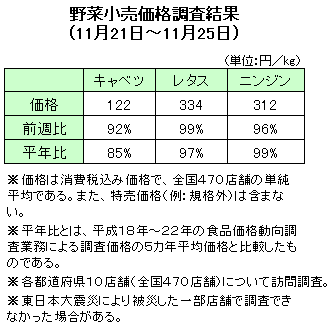 野菜小売価格調査結果