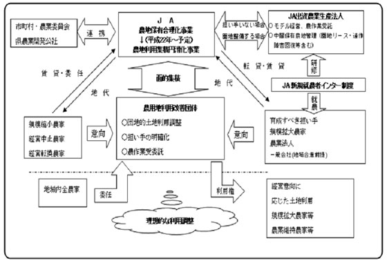 ＪＡによる農地・農業管理と担い手育成のイメージ図