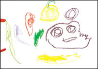 感謝の気持ちを込め、保育園児が描いた野菜の絵