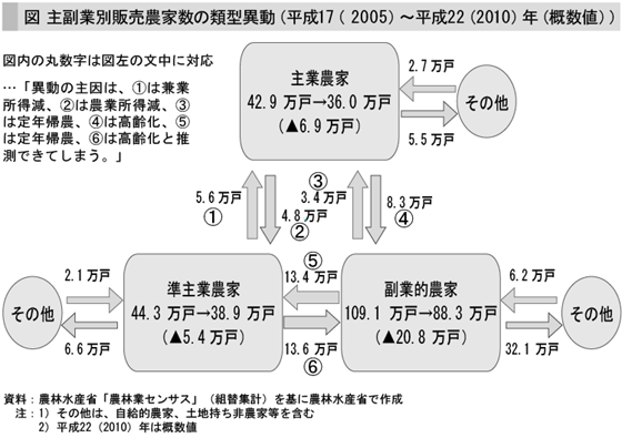 主副業別販売農家数の累計異動