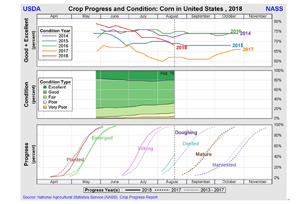 Crop Progress and Condition:Corn in United States , 2018　【三石誠司・グローバルとローカル：世界は今】
