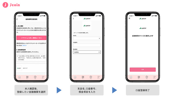 J-Coin Payでの口座登録画面フロー