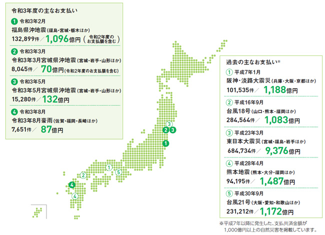 建物更生共済における自然災害に対する共済金支払い状況