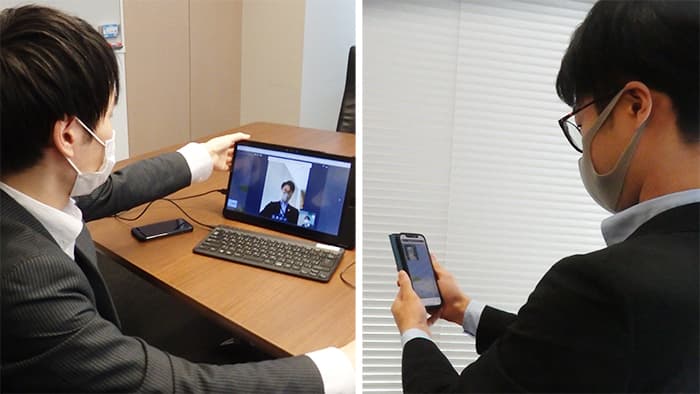 パソコンとスマートフォンをつないでのオンライン面談の様子（写真はイメージ）