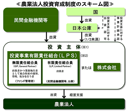 農業法人投資育成制度のスキーム図