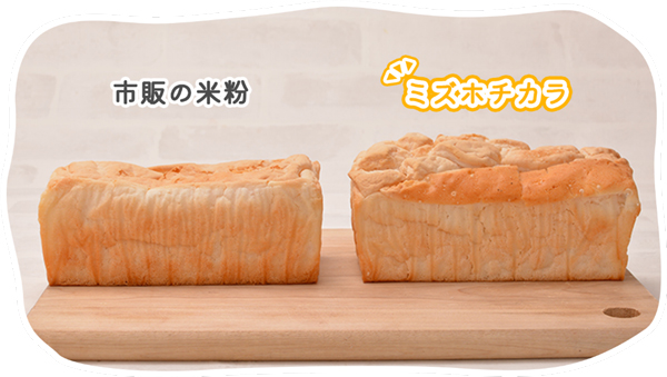 市販の米粉で焼いたパンと「ミズホチカラ」で焼いたパンの比較