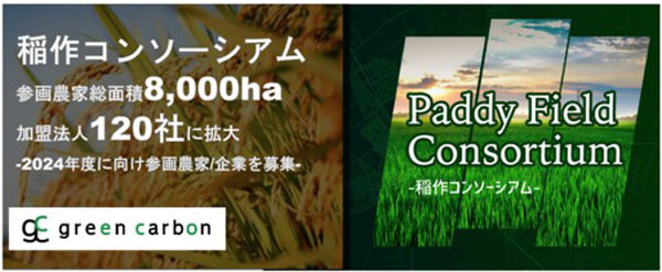 「稲作コンソーシアム」2023年度参画農家の総面積8000ha、加盟法人120社に拡大　Green Carbon