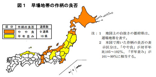 早場地帯「平年並み」または「やや良」－28年産米作柄