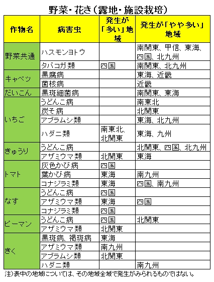 野菜・花きの病害虫発生予報