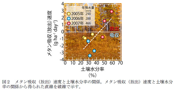 図２　メタン吸収（放出）速度