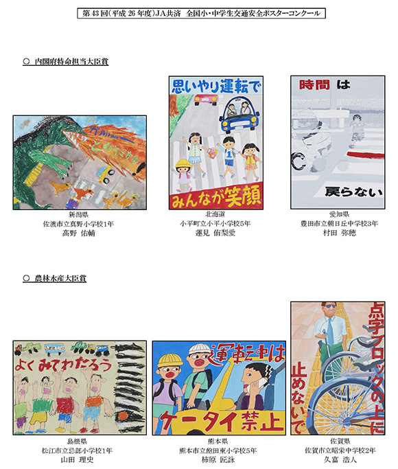 ＪＡ共済第４３回交通安全ポスターコンクール大賞作品