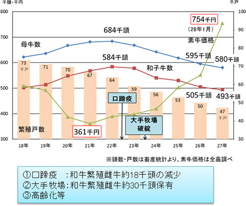 図1 和牛素牛の生産状況の年次推移