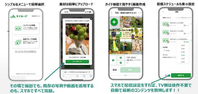 ＪＡサイネージのスマホでの操作画面