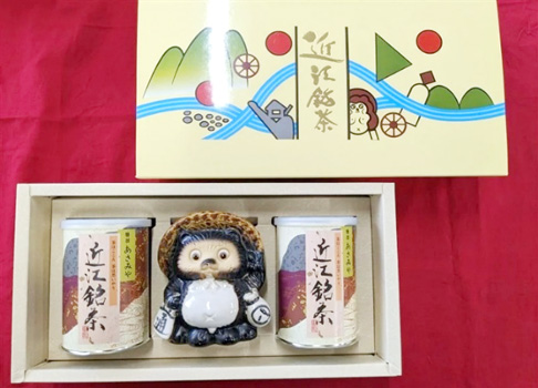 滋賀県産近江米「みずか【ＪＡこうか】朝宮近江銘茶・信楽焼狸（貯金箱）セット