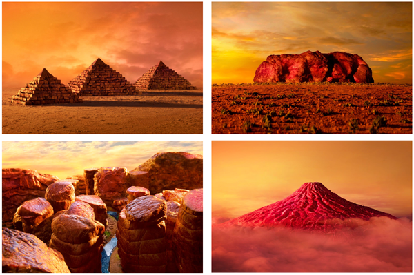 世界遺産のピラミッド、エアーズロック、グランドキャニオン、富士山をフードアート作品として再現