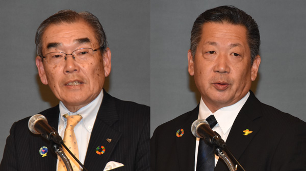 ＪＡセレサ川崎の梶組合長（左）ＪＡえひめ中央の武市理事長