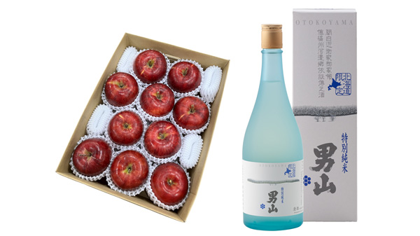 余市町産 ふじ(左)、特別純米「男山」720m(右)