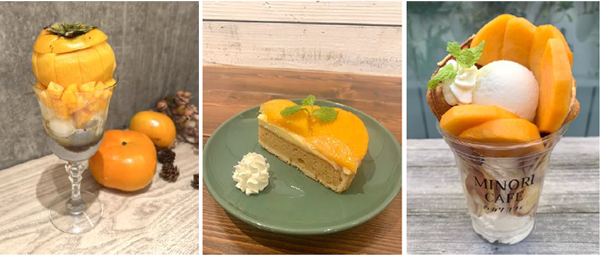 みのりカフェアミュプラザ博多店（パフェ）、 みのりカフェ福岡パルコ店（タルト）、 みのりカフェ福岡パルコ店（バブルワッフル）