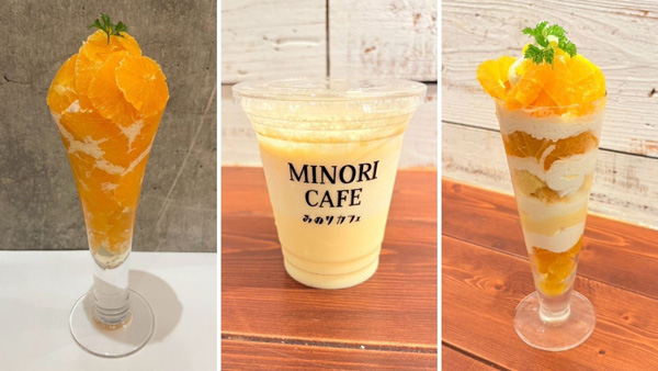 左から、北原早生パフェ（アミュプラザ博多店/1518円）、北原早生のスムージー （福岡パルコ店/649円）、北原早生のソフトクリームパフェ （福岡パルコ店/1419円）