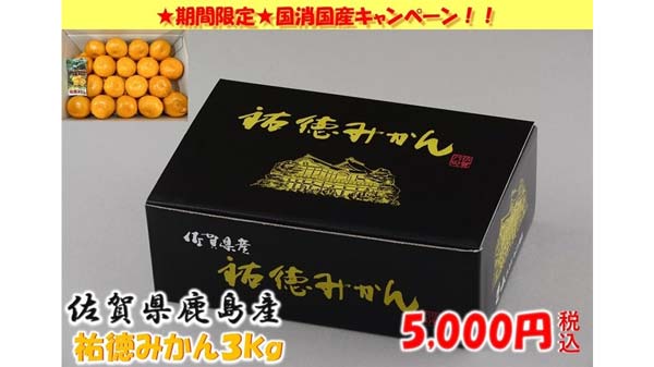 佐賀県産露地みかんの最高峰「佐賀県鹿島産　祐徳みかん　約3kg」