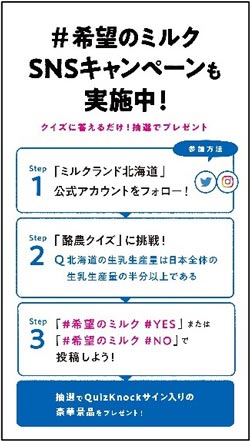 抽選で北海道旅行など豪華景品が当たる