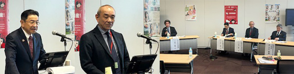 左から、生川秀治ＪＡみえきた組合長、本理化学工業の大山隆久社長、セミナーの様子