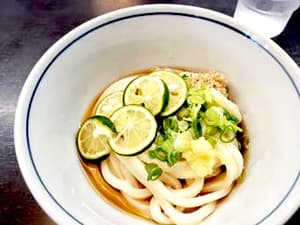 徳島県産すだちと香川県産青ネギを使ったさぬきうどん